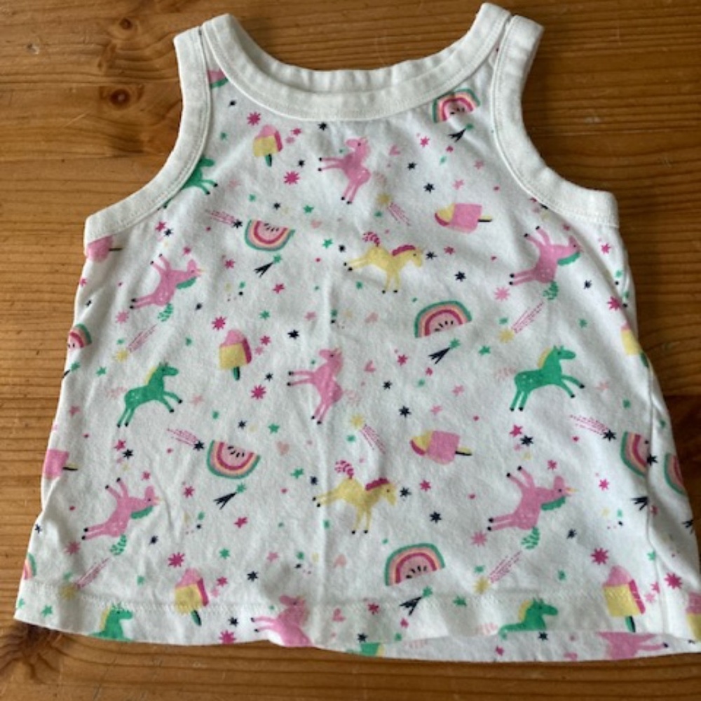 ORGANIC Baby Gap White & Pink Organic Cotton  Unicorn Tank 3T